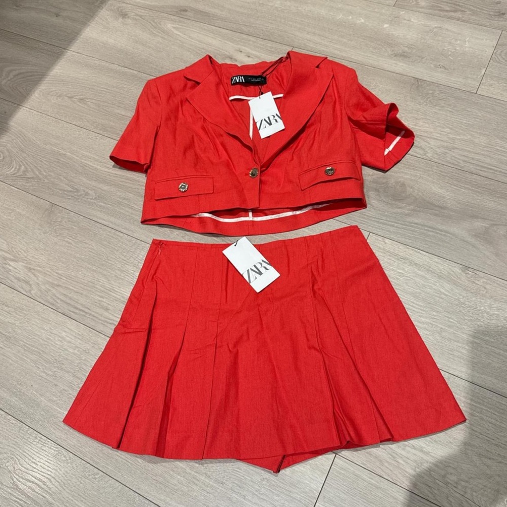 Zara Red Orange Coral Colored Matching Skort Set